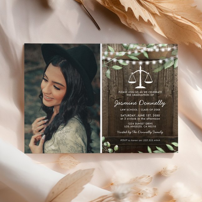 Rustic Law School Photo Graduation Party Invitation (Creator Uploaded)