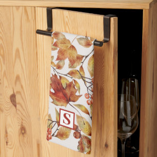 Rustic Leaf Autumn Monogram Tea Towel