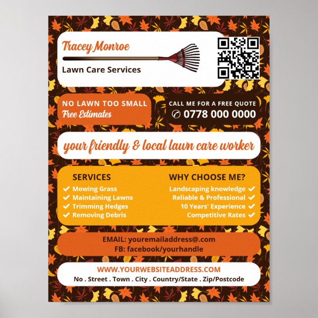 Rustic Leaf Design, Lawn Care Services Poster (Front)