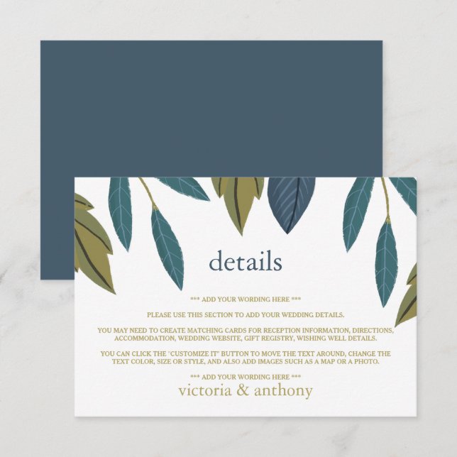 Rustic Leaf Floral Wedding Detail Enclosure Card (Front/Back)