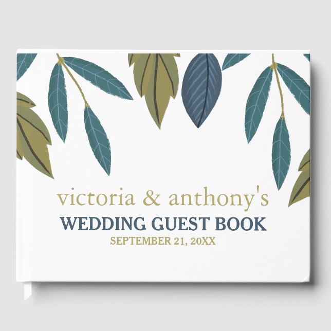 Rustic Leaf Floral Wedding Guest Book (Front)
