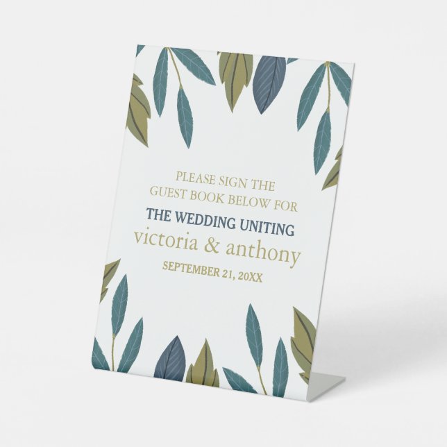 Rustic Leaf Floral Wedding Pedestal Sign (Front)