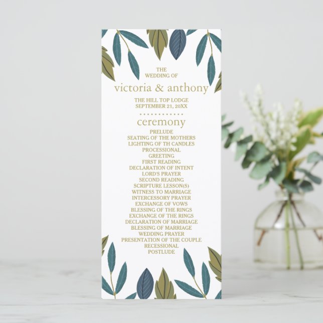 Rustic Leaf Floral Wedding Programme (Standing Front)