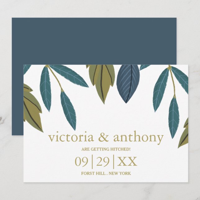 Rustic Leaf Floral Wedding Save The Date (Front/Back)