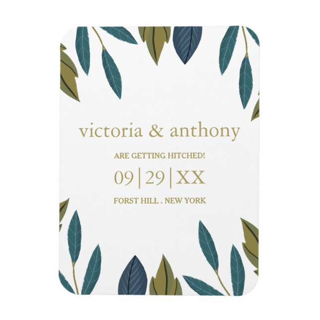 Rustic Leaf Floral Wedding Save The Date Magnet (Vertical)
