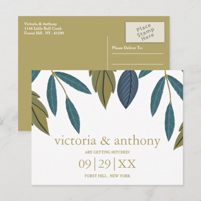 Rustic Leaf Floral Wedding Save The Date Postcard (Front/Back)