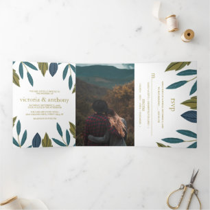 Rustic Leaf Floral Wedding Suite Tri-Fold Invitation