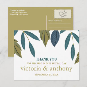 Rustic Leaf Floral Wedding Thank You Postcard