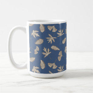 Rustic Leaf Silhouettes, Denim Blue, Khaki, Cream Coffee Mug