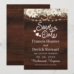 Rustic Leaf String lights Wood Save The Date Invitation