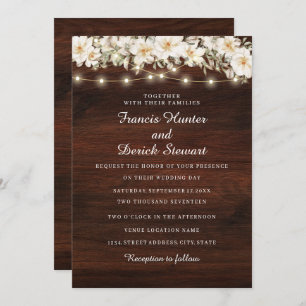 Rustic Leaf String lights Wood Wedding Invitation