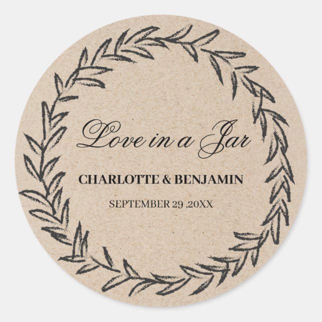 Rustic Leaf Wreath Mason Jar Wedding Favour Labels (Front)