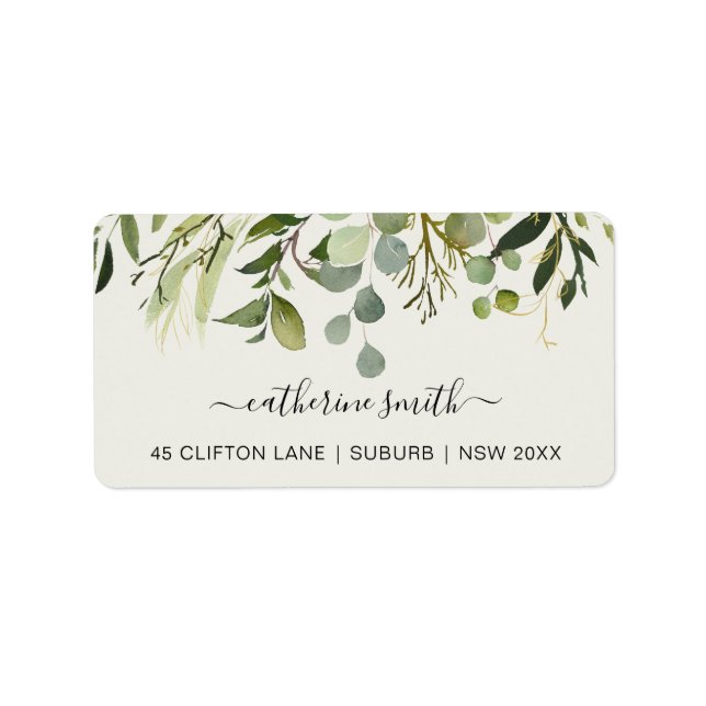 RUSTIC LEAFY GREEN FOLIAGE WATERCOLOR  ADDRESS LABEL (Front)