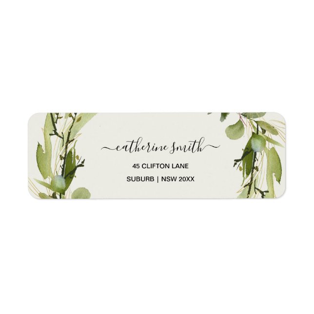 RUSTIC LEAFY GREEN GOLD FOLIAGE WATERCOLOR ADDRESS (Front)