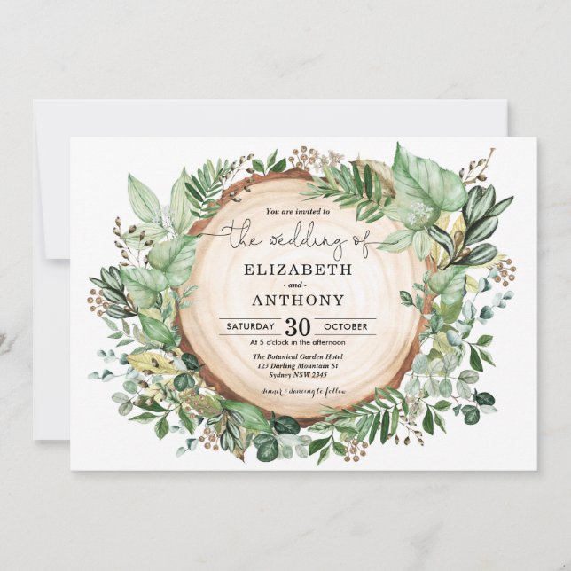 Rustic Leafy Greenery Watercolor Forest Wedding Invitation (Front)