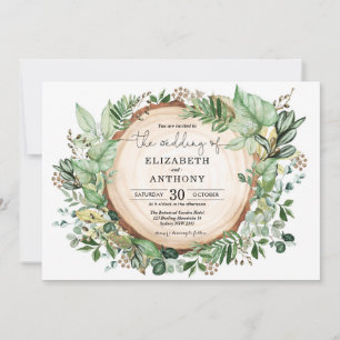 Rustic Leafy Greenery Watercolor Forest Wedding Invitation