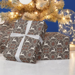 Rustic Leaping Deer Holiday Pattern Wrapping Paper
