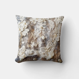 Rustic Leather, Antique Lace and Buttons Western Cushion