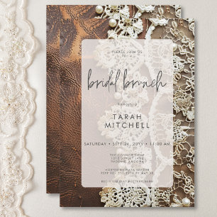 Rustic Leather & Bridal Lace Bridal Brunch Invitation