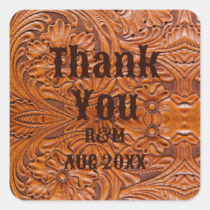 Rustic leather western country cowboy wedding  square sticker