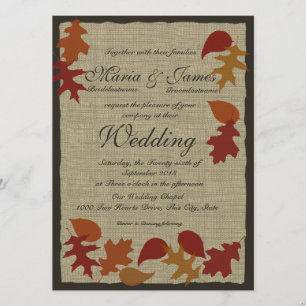 Rustic Leaves and Burlap Wedding Invitation