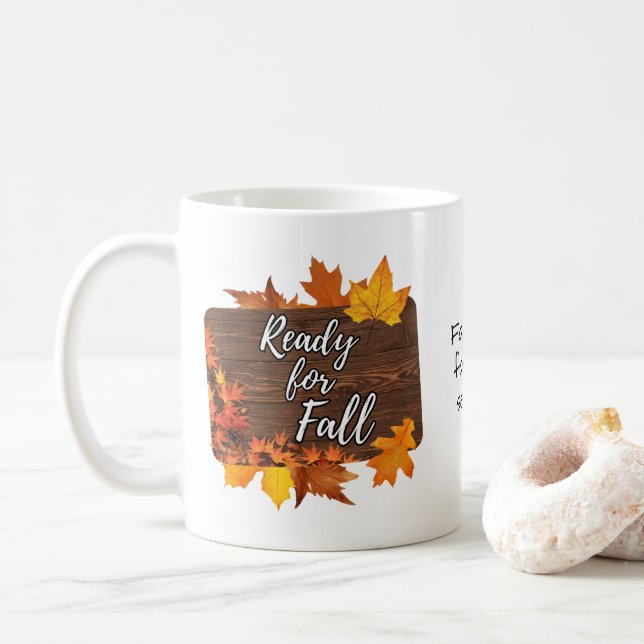 Rustic Leaves and Wood Ready For Fall Mug (With Donut)