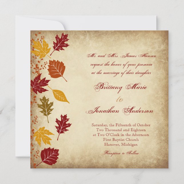 Rustic Leaves Autumn Fall Wedding Invitations (Front)