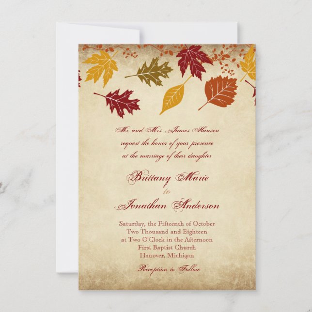 Rustic Leaves Autumn Fall Wedding Invitations (Front)