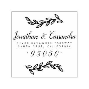 Rustic Leaves & Calligraphy Script Return Address Self-inking Stamp