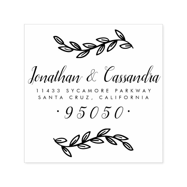 Rustic Leaves & Calligraphy Script Return Address Self-inking Stamp (Design)