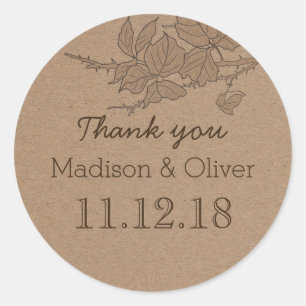 Rustic Leaves Country Wedding Thank You Classic Round Sticker