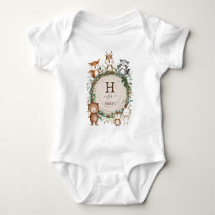 Rustic Leaves Cute Woodland Animal Custom Monogram Baby Bodysuit