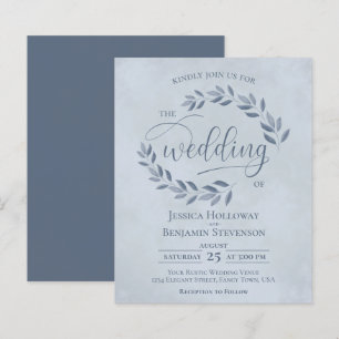 Rustic Leaves Dusty Blue BUDGET Wedding Invite