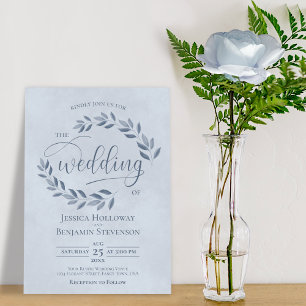 Rustic Leaves Elegant Dusty Blue Wedding Invitation
