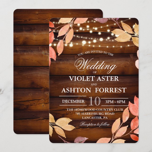 Rustic Leaves Fall Autumn Wedding Invitation (Front/Back)