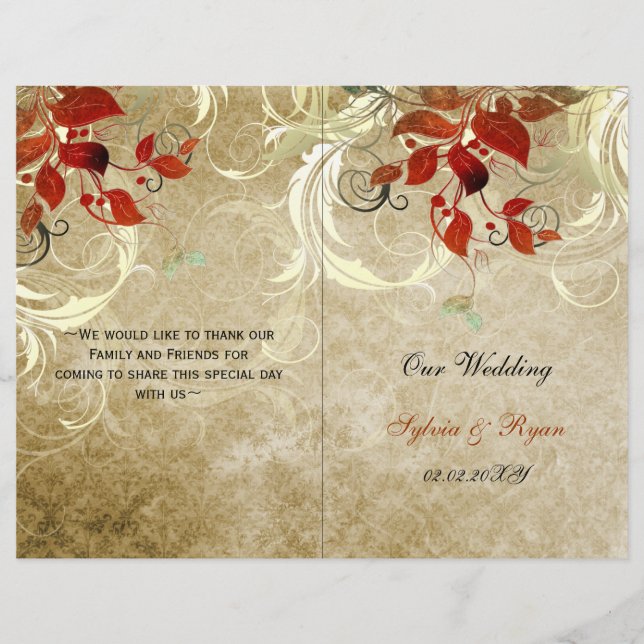 Rustic leaves fall  bi fold Wedding program (Front)