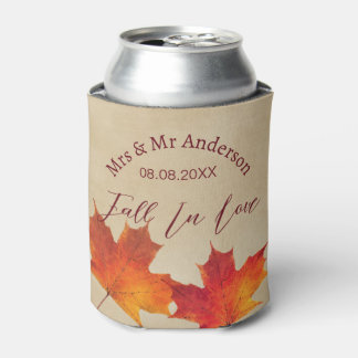 Rustic Leaves Fall in Love Autumn Wedding Favour Can Cooler