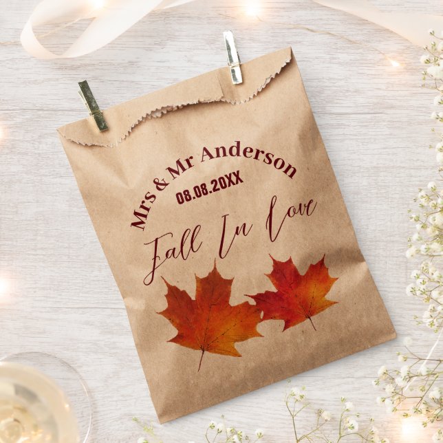 Rustic Leaves Fall in Love Autumn Wedding Favour Favour Bags (Clipped)