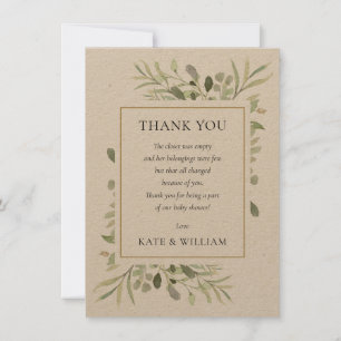 Rustic Leaves Greenery Baby Shower Poem Thank You Card