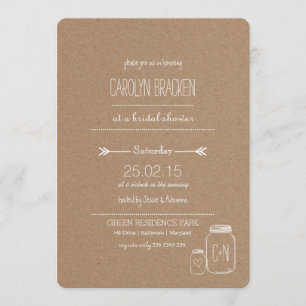 Rustic Leaves Masonjar Heart Bridal Shower 2 Invitation