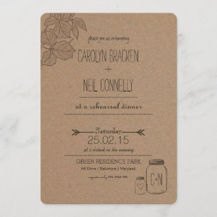 Rustic Leaves  Masonjar   Heart Rehearsal Dinner Invitation