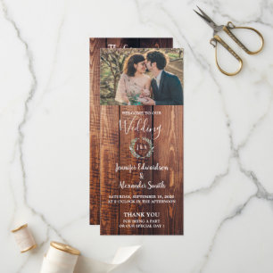 Rustic leaves on barn wood photo wedding program programme