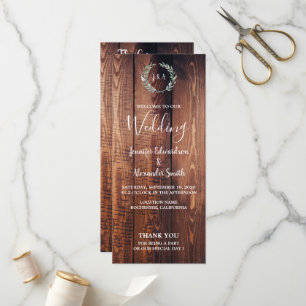 Rustic leaves on barn wood wedding program programme
