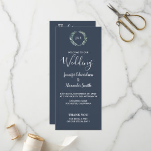 Rustic leaves on navy blue wedding program programme