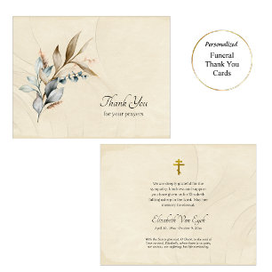 Rustic Leaves Orthodox Christian Funeral Thank You Card