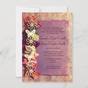 Rustic Leaves Purple Fall Wedding Invitations