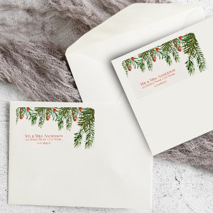 Rustic Leaves Red Berry Christmas Wedding Address Label