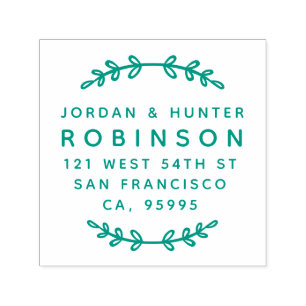 Rustic Leaves Round Married Couple Return Address Self-inking Stamp