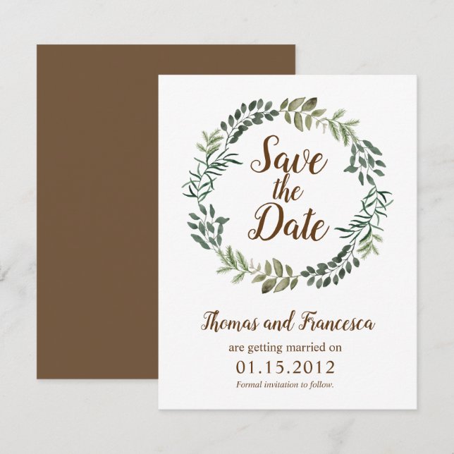 Rustic Leaves Wedding Save the Date Card (Front/Back)