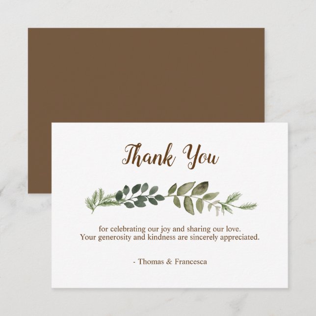 Rustic Leaves Wedding Thank You Card (Front/Back)